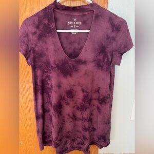 Aero Soft and Sexy T size MED maroon tie die style short sleeve T